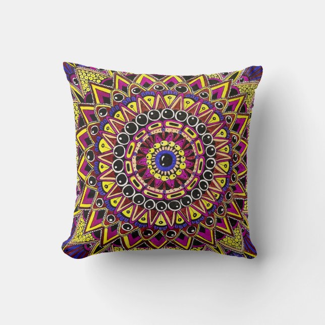 Kleur Potlood Paars Geel Mandala Kussen (Voorkant)