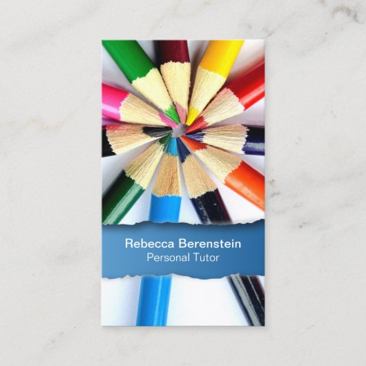 Kleur Potlood Tutor Geript Blauw Visitekaartje (Voorkant)