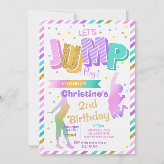 Kleur Retro Springen en Spelen Verjaardag Uitnodig Kaart (Voorkant)