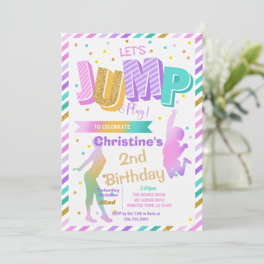 Kleur Retro Springen en Spelen Verjaardag Uitnodig Kaart (Staand voorkant)