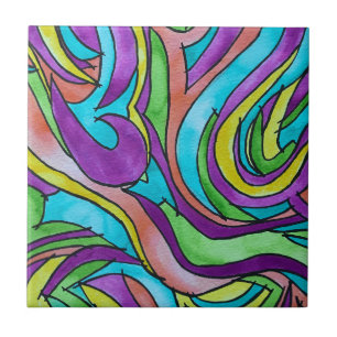 Kleur Ritme-Handgeschilderde Abstracte Aquarel Kun Tegeltje