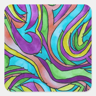Kleur Ritme-Handgeschilderde Abstracte Aquarel Kun Vierkante Sticker