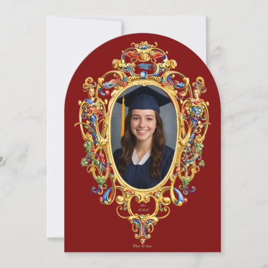 Kleur Rococo Cartouche Foto Sjabloon Afstuderen Kaart (Voorkant)