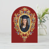 Kleur Rococo Cartouche Foto Sjabloon Afstuderen Kaart (Staand voorkant)