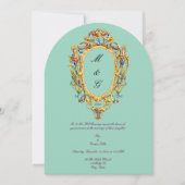 Kleur Rococo Wapenschild Monogram Foto Bruiloft Kaart (Voorkant)