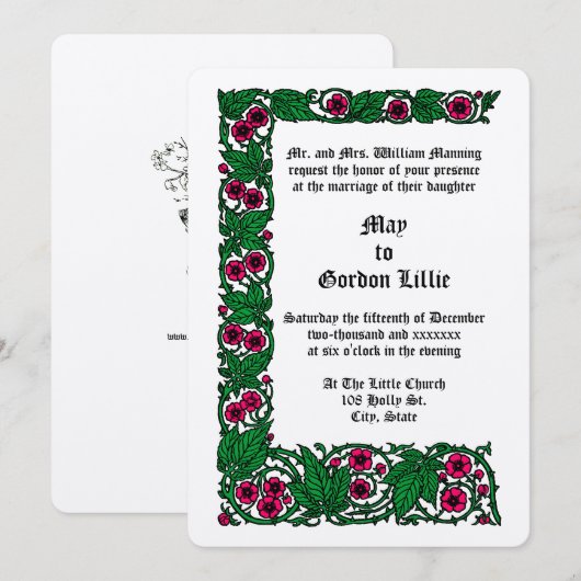 Kleur Roos Bloemen Vine Border Bruiloft Kaart (Voorkant / Achterkant)