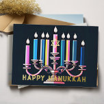 Kleur Roze en Blauw Menorah Folie Feestdagenkaart<br><div class="desc">Kleur Roze en Blauw Menorah</div>