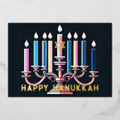 Kleur Roze en Blauwe Menora Vintage Folie Feestdagenkaart (Voorkant)