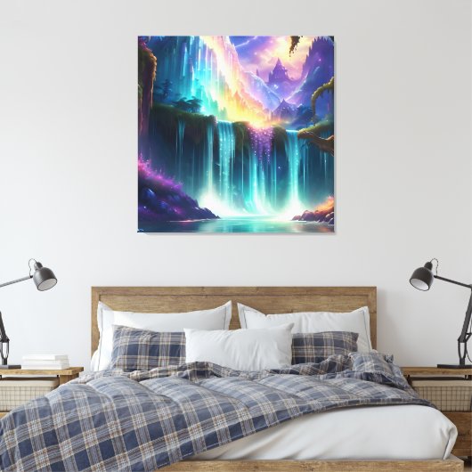 Kleur Spectrum Waterval Lake Canvas Afdruk (Insitu (Slaapkamer))