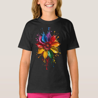 Kleur Spetter Bloem T-Shirt | Levendig Bloemmotief