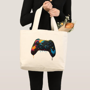 Kleur Spetter Game Controller Sticker Grote Tote Bag