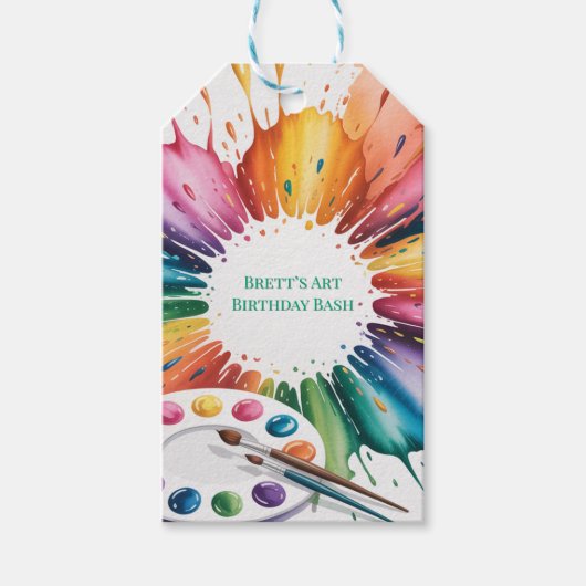 Kleur Spetter Kunst Verjaardagsfeest Cadeaulabel (Voorkant)