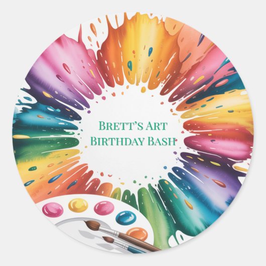 Kleur Spetter Kunst Verjaardagsfeest Ronde Sticker (Voorkant)