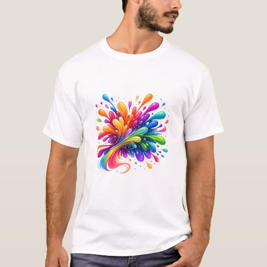 Kleur Spetterende Abstracte Kunst Cadeau T-shirt | (Voorkant)