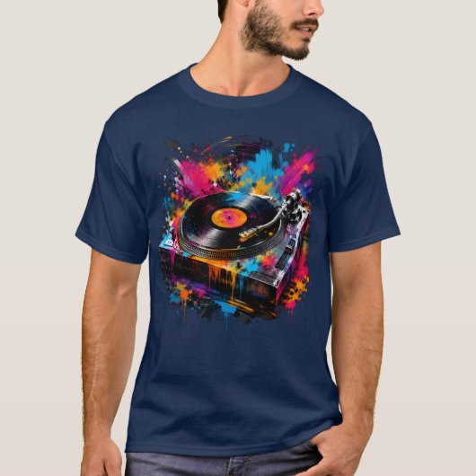 Kleur Spetterende Draaitafel DJ T-shirt (Voorkant)