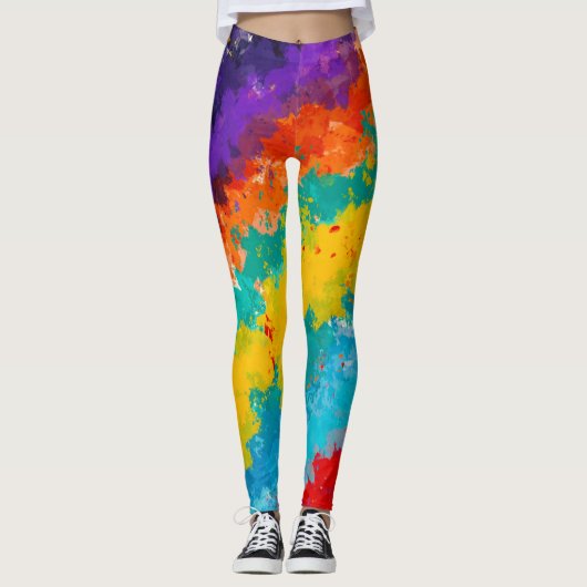 Kleur Spetterende Regenboog Verf Mode Leggings (Voorkant)