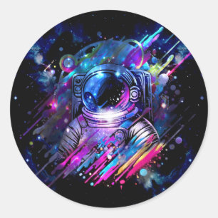 Kleur Spetterende Sterrenhemel Ruimtevaarder  Ronde Sticker