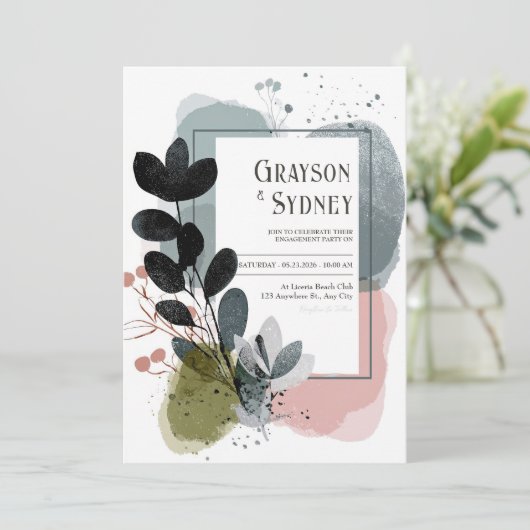 Kleur Splash Abstract Foliage Wedding Kaart (Staand voorkant)