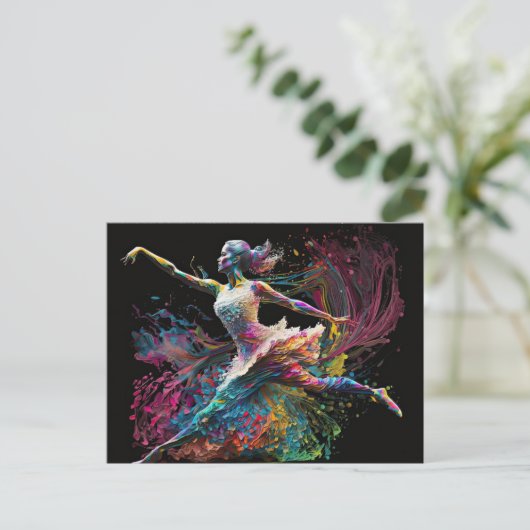Kleur Splash Ballerina Briefkaart (Staand voorkant)
