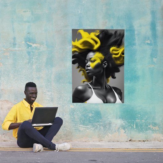 Kleur Splash Blonde op zwart haar Poster