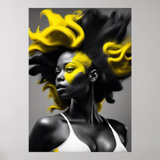 Kleur Splash Blonde op zwart haar Poster (Voorkant)