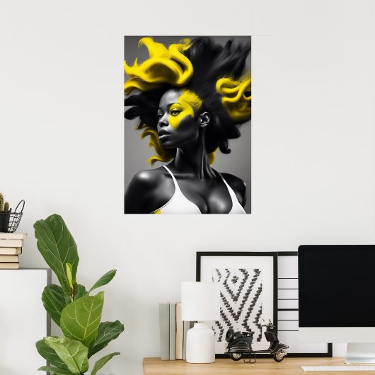 Kleur Splash Blonde op zwart haar Poster (Thuiskantoor)