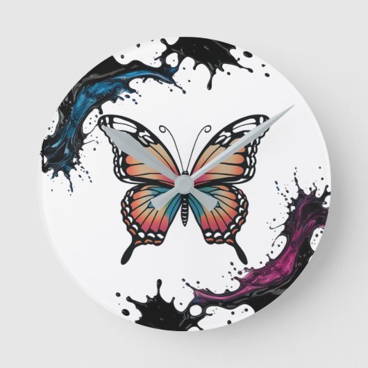 Kleur Splash Butterfly Wandklok – Levendige Natuur (Voorkant)