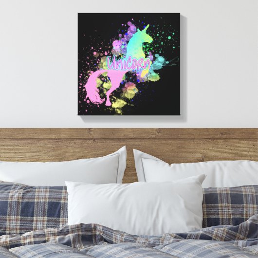 Kleur Splash Fantasy Rainbow Eenhoorn Canvas Afdruk (Insitu (Slaapkamer))