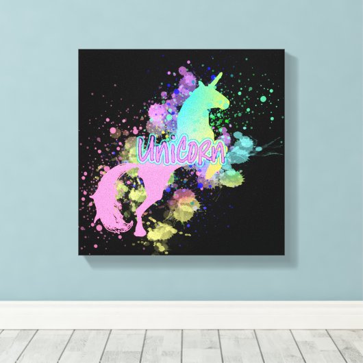 Kleur Splash Fantasy Rainbow Eenhoorn Canvas Afdruk (Insitu (Houten vloer))