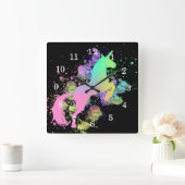 Kleur Splash Fantasy Rainbow Unicorn Vierkante Klok (Huis)