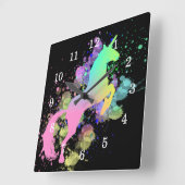 Kleur Splash Fantasy Rainbow Unicorn Vierkante Klok (Hoek)