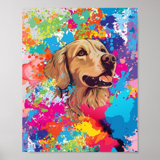 Kleur Splash Golden Retriever – vreugdevolle hond Poster (Voorkant)