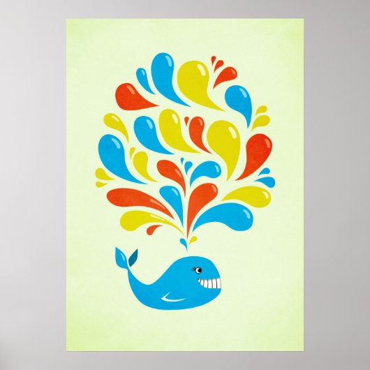 Kleur Splash Happy Cartoon Whale Poster (Voorkant)