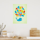 Kleur Splash Happy Cartoon Whale Poster (Keuken)