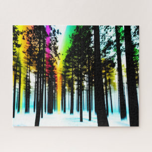 Kleur Splash op Zwart-wit Silhouetbos Legpuzzel