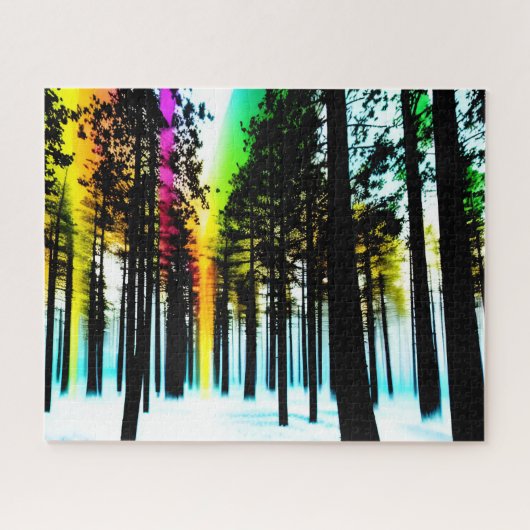 Kleur Splash op Zwart-wit Silhouetbos Legpuzzel (Horizontaal)