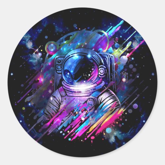 Kleur Splash Sterrenruimte Astronaut Ronde Sticker (Voorkant)