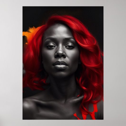 Kleur Splash Vibrant Rood Haar Poster (Voorkant)