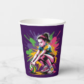 Kleur Splash Volleybal Meisje Verjaardagsfeestje Papieren Bekers (Achterkant)
