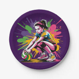 Kleur Splash Volleybal Meisje Verjaardagsfeestje Papieren Bordje
