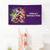 Kleur Splash Volleybal Meisje Verjaardagsfeestje Spandoek (Insitu)