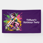 Kleur Splash Volleybal Meisje Verjaardagsfeestje Spandoek (Horizontaal)