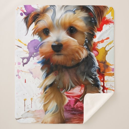 Kleur Splash Yorkie Puppy - Artistieke inpakpapier Sherpa Deken (Voorkant)