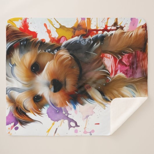Kleur Splash Yorkie Puppy - Artistieke inpakpapier Sherpa Deken (Voorkant (horizontaal))