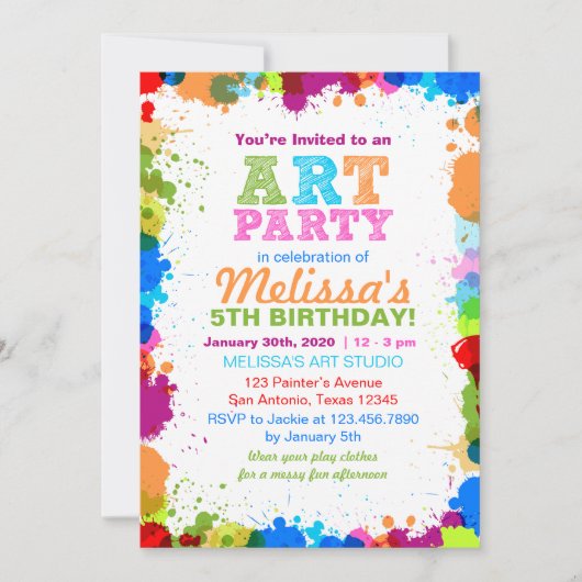 Kleur Splatter Art Verjaardag Party Uitnodiging (Voorkant)