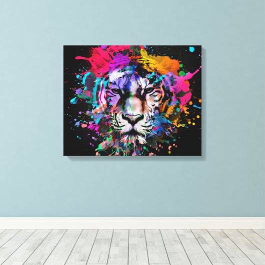Kleur Splattered Lion Canvas Afdruk (Insitu (Houten vloer))