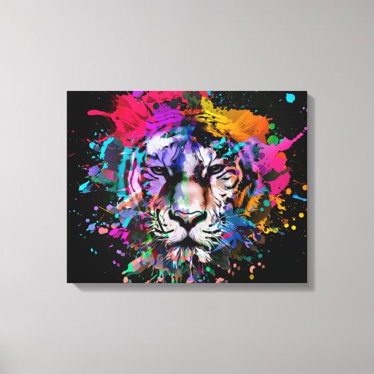 Kleur Splattered Lion Canvas Afdruk (Voorkant)