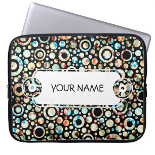 Kleur Stippen en cirkelpatroon + jouw tekst en bac Laptop Sleeve
