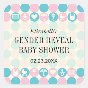 Kleur Stippen Geslacht Onthullen Baby shower Stick Vierkante Sticker