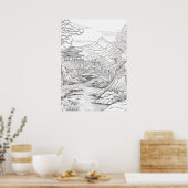 Kleur Uw Eigen Aziatische Landschap Volwassen Kleu Poster (Keuken)